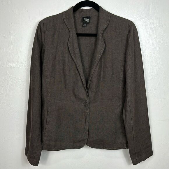Eileen Fisher Irish Linen Lagenlook Button Closure Blazer In Taupe Size S - Picture 1 of 11
